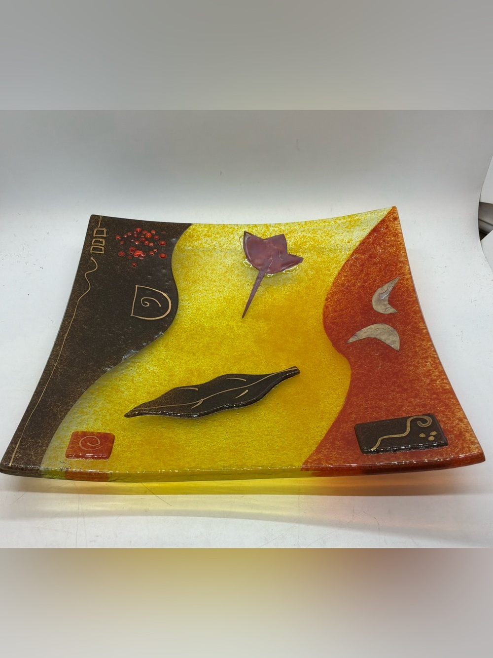Ben Chang San Francisco Artist Fused Art Glass Square Plate/Dish 9 Inch Square
